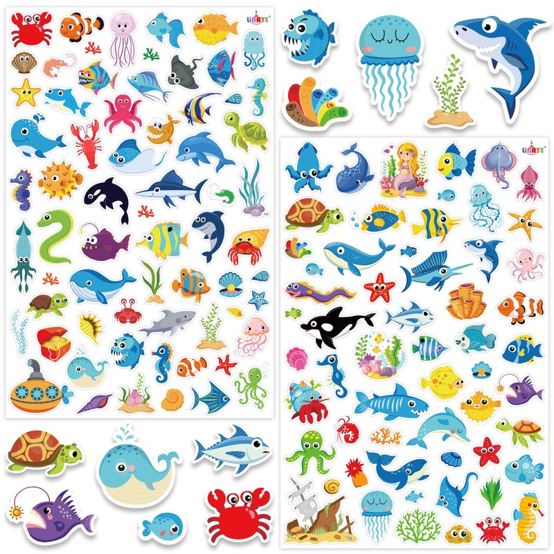 LINAYE 24 Sheets Ocean Stickers for Kids  1480PCS Waterproof Adhesive Fish Stickers  Under The Sea Animal Beach Stickers for Kids Small for Ocean Sea Party Favors  Scrapbooking  Water Bottles - Image 1
